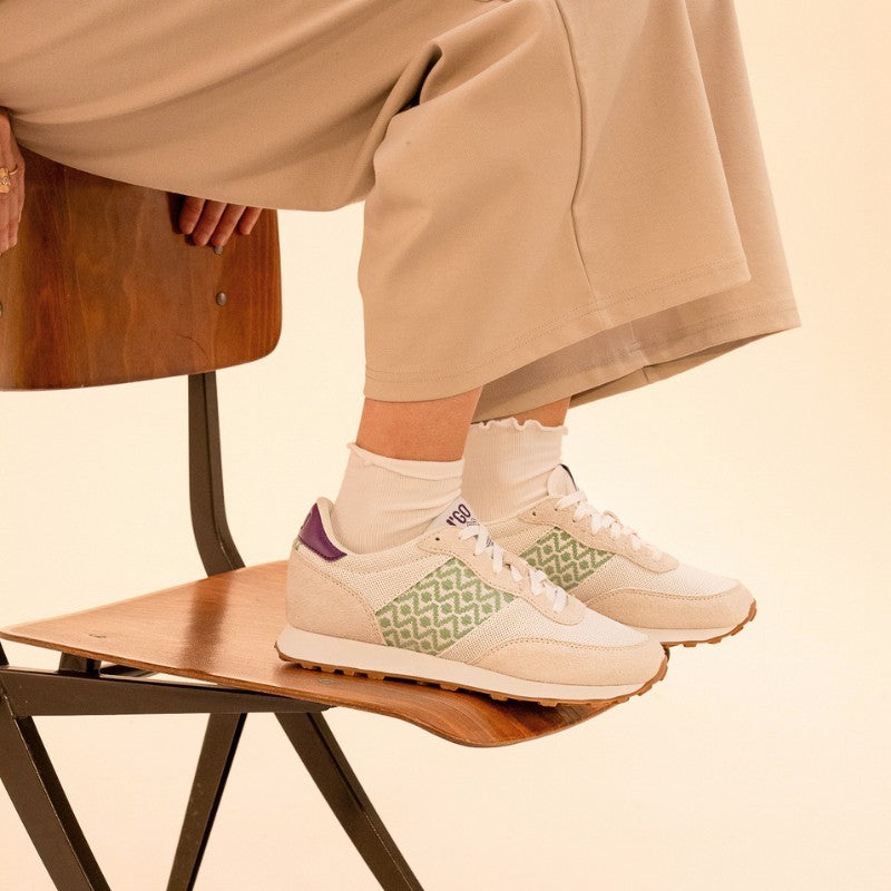 Fair produzierte N'GO Sneaker – Hoi An Mesh Modell in trendigem Mintgrün und Lila