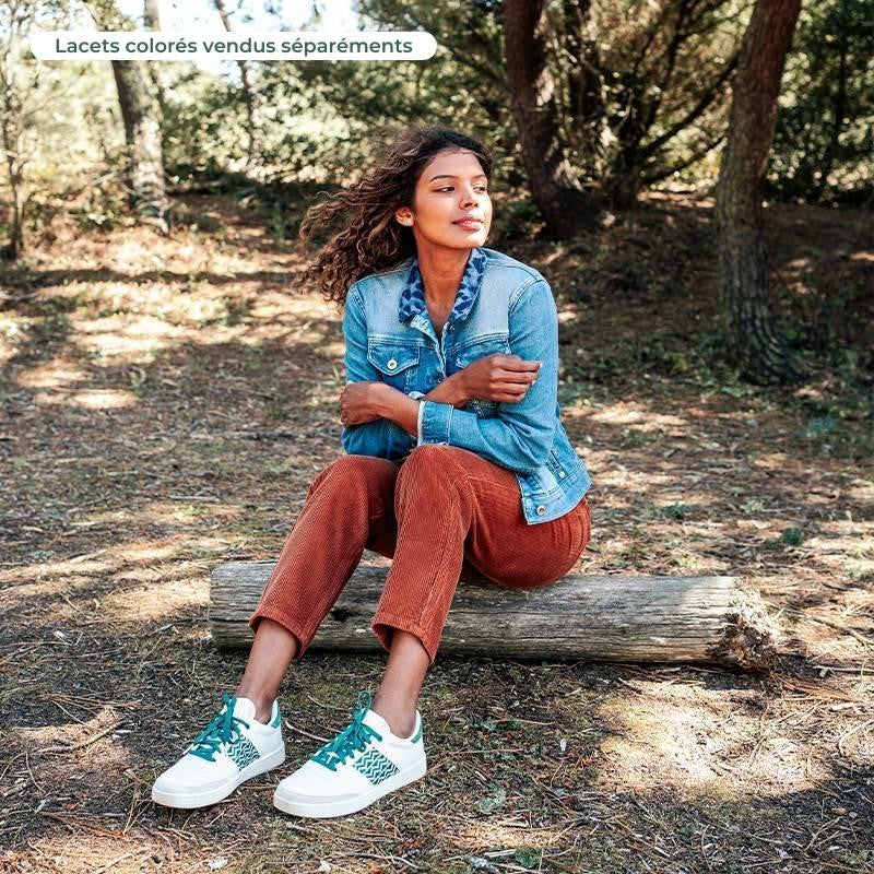 Hue Classic mit Webmuster in Grün – stilvolle, nachhaltige Schuhe für den Alltag.